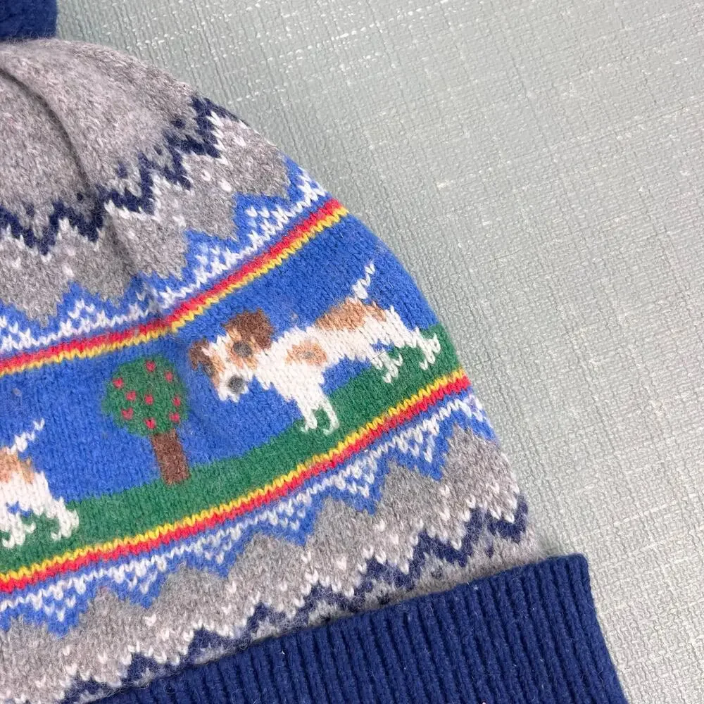 Mini Boden Intarsia Knit Fair Isle Sprout Winter Beanie Hat S